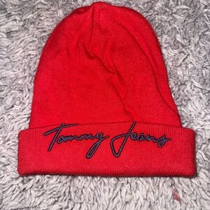 Tommy Hilfiger Red Knit Beanie with Script Logo